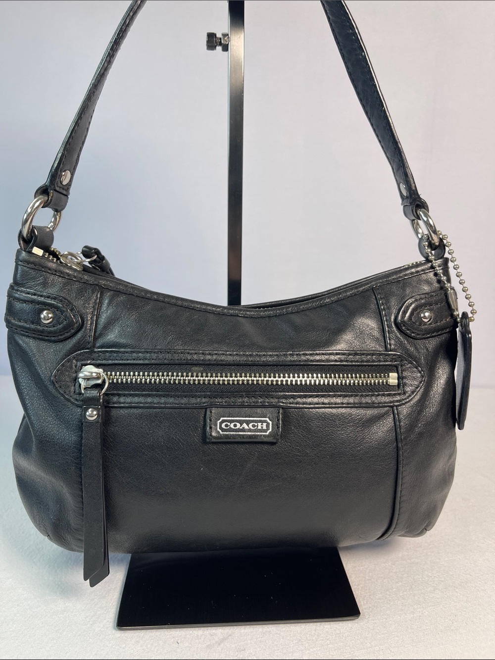 Coach C1381-F23978 Daisy Leather Crossbody Black Silver Shoulder Bag